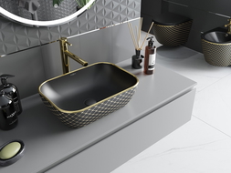 Mexen Rita chiuvetă de blat 45 x 32 cm, negru mat/auriu model carouri - 21084579