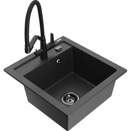 Mexen Vito chiuvetă de granit cu 1 compartiment cu baterie de bucătărie Duo, negru pătat - 6503-76-671701-70-B