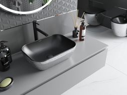 Mexen Rita munkalapra ültethető mosdókagyló 45 x 32 cm, fekete matt/ezüst pikkely minta - 21084572