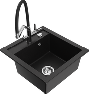 Mexen Vito 1-mosogatómedencés gránit mosogató Duo konyhai csappal, fekete - 6503-77-671701-07
