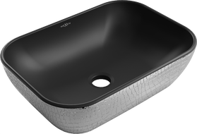 Mexen Rita munkalapra ültethető mosdókagyló 45 x 32 cm, fekete matt/ezüst pikkely minta - 21084572