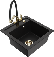 Mexen Vito 1-medencés gránit mosogató Duo konyhai csapteleppel, fekete - 6503-77-671701-57-G