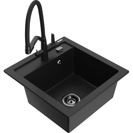 Mexen Vito chiuvetă granit 1-cameră cu baterie de bucătărie Duo, negru - 6503-77-671701-70-B