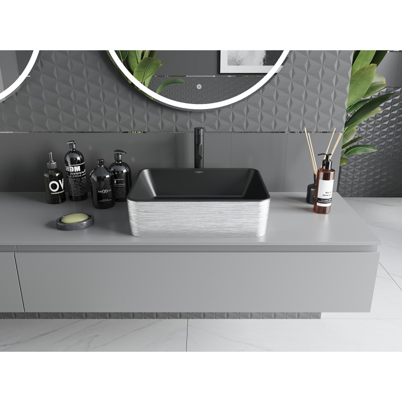 Mexen Catia chiuvetă deasupra blatului 48 x 37 cm, negru mat/model argintiu linii - 21314873