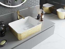 Mexen Catia chiuvetă de blat 48 x 38 cm, albă/aurie model linii - 21314817