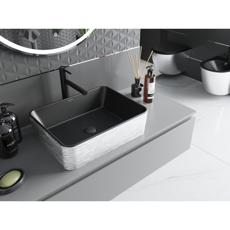 Mexen Catia chiuvetă deasupra blatului 48 x 37 cm, negru mat/model argintiu linii - 21314873