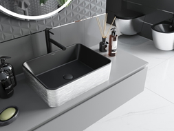Mexen Catia chiuvetă de blat 48 x 37 cm, negru mat/model argintiu linii - 21314873