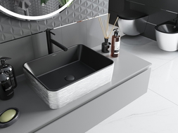 Mexen Catia chiuvetă pe blat 48 x 37 cm, Negru mat/argintie model tip linii - 21314873