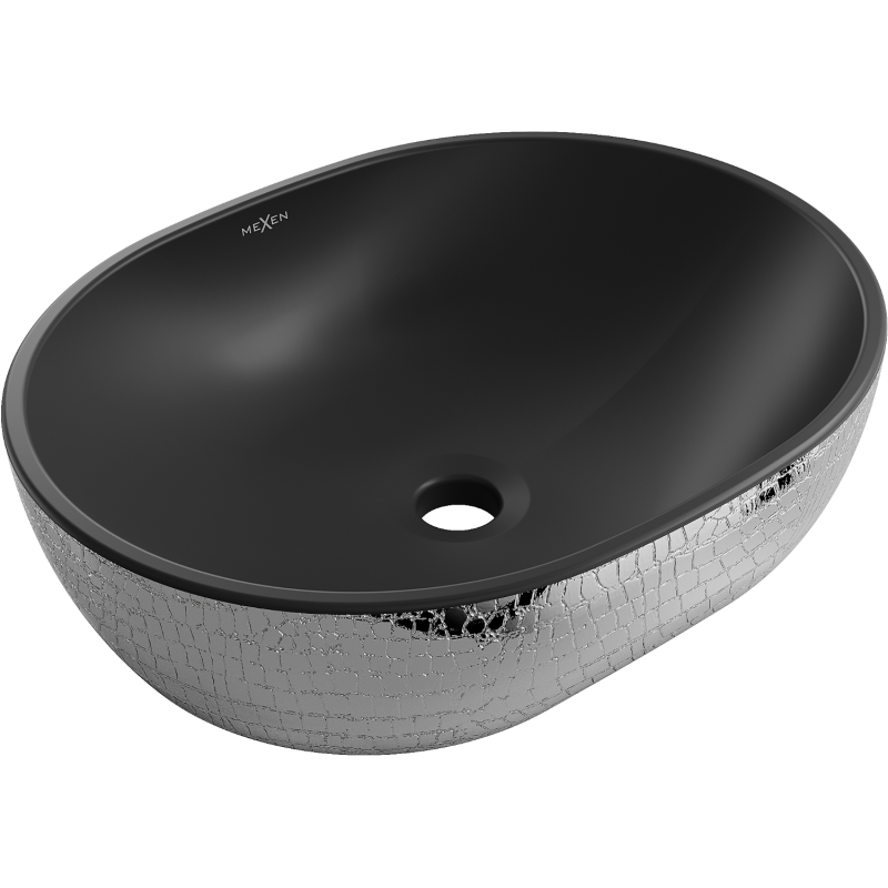 Mexen Viki chiuvetă de baie pe blat 48 x 35 cm, negru mat/pattern argintiu solzi - 21054872