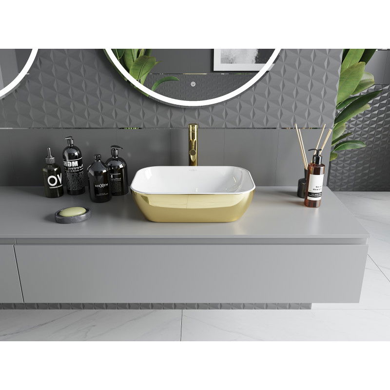 Mexen Rita munkalapra helyezhető mosdó 45 x 32 cm, fehér/arany - 21084506