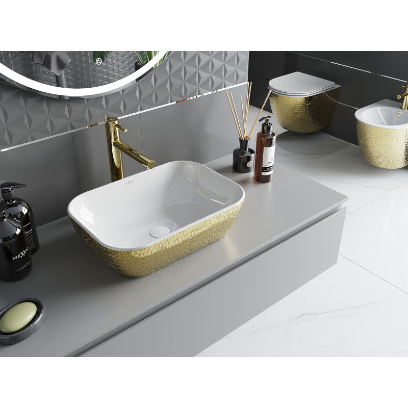 Mexen Rita lavoar pe blat 45 x 32 cm, alb/auriu cu model de solzi - 21084554
