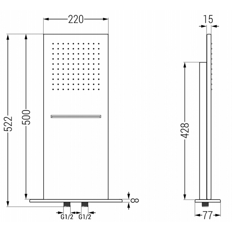 Mexen Waterfall Slim zuhanyfej 50 x 22 cm, fekete - 79190-70