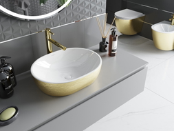 Mexen Viki chiuvetă deasupra blatului 48 x 35 cm, alb/auriu cu model de linii - 21054817