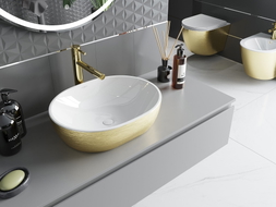 Mexen Viki chiuvetă deasupra blatului 48 x 35 cm, alb/auriu model linii - 21054817