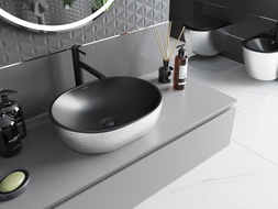 Mexen Viki mosdó, pultra helyezhető, 48 x 35 cm, fekete matt/ezüst mintával - 21054873