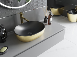 Mexen Viki asztali mosdó 48 x 35 cm, fekete matt/arany vonal minta - 21054877