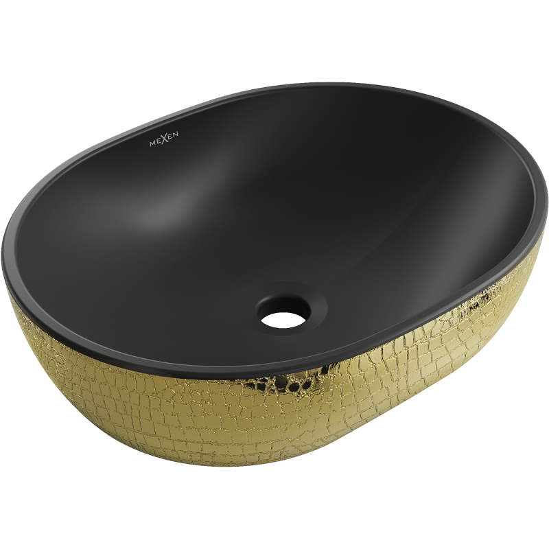 Mexen Viki chiuvetă deasupra blatului 48 x 35 cm, negru mat/model auriu scări - 21054878