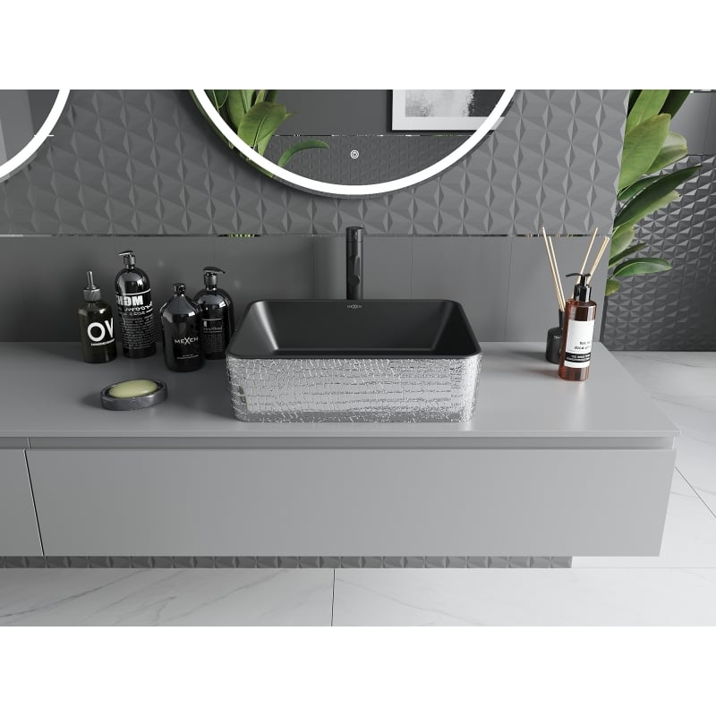 Mexen Catia chiuvetă deasupra blatului 48 x 37 cm, negru mat/model argintiu solzi - 21314872