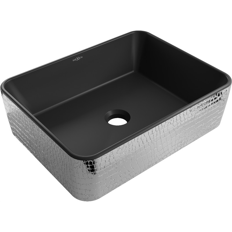 Mexen Catia 48 x 37 cm-es pultra szerelhető mosdó, fekete matt/ezüst pikkelymintás - 21314872