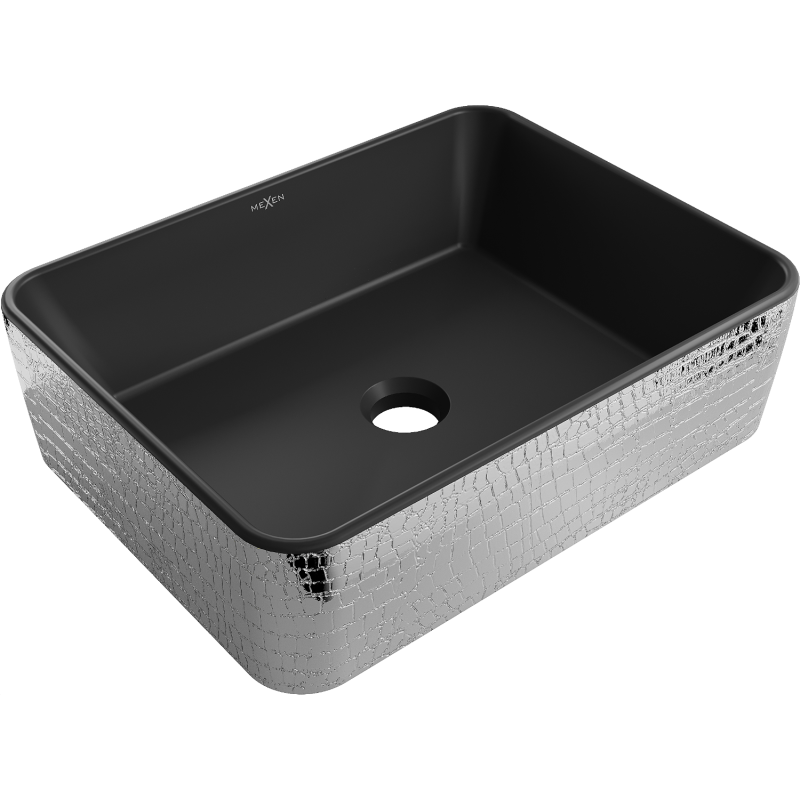 Mexen Catia chiuvetă de blat 48 x 37 cm, negru mat/model argintiu solzi - 21314872
