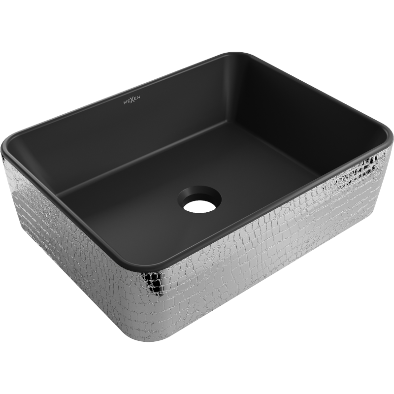 Mexen Catia chiuvetă pe blat 48 x 37 cm, Negru mat/argintie model tip solzi - 21314872