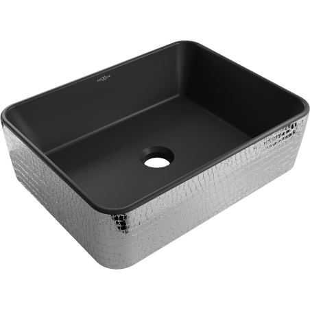 Mexen Catia chiuvetă pe blat 48 x 37 cm, Negru mat/argintie model tip solzi - 21314872