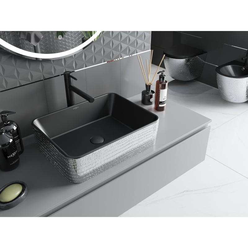 Mexen Catia chiuvetă deasupra blatului 48 x 37 cm, negru mat/model argintiu solzi - 21314872