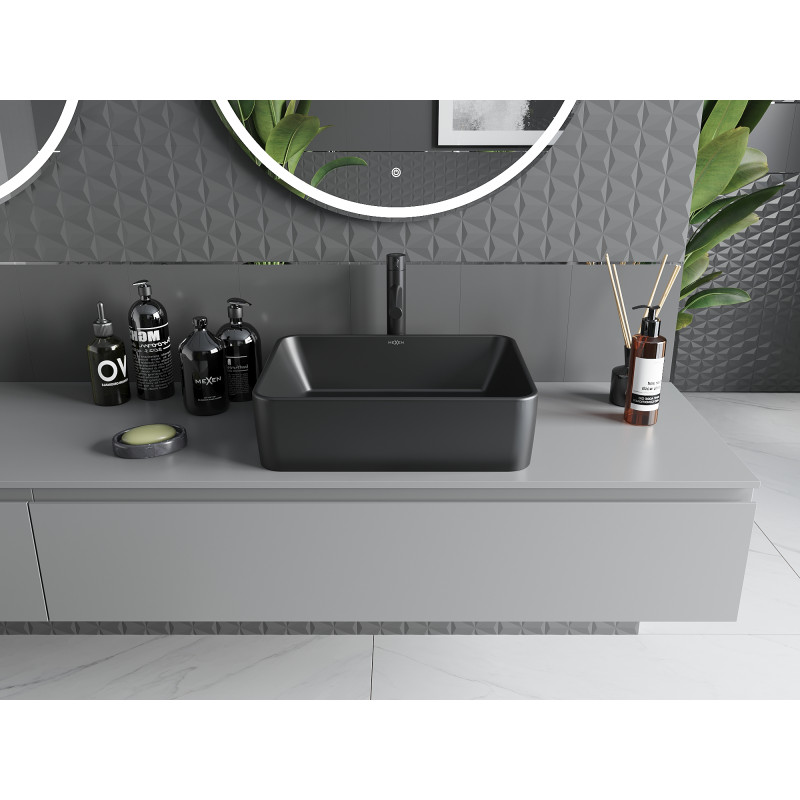 Mexen Catia 48 x 37 cm-es, munkalapra szerelhető mosdó, fekete matt - 21314885
