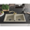 Mexen Mario gránit 2 rekeszes mosogatótálca konyhai csapteleppel Duo, bézs színben - 6504-69-671701-57-B