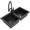 Mexen Mario chiuvetă de granit cu 2 compartimente și baterie de bucătărie Duo, negru/argintiu metalizat - 6504-73-671701-70-B