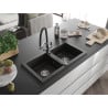 Chiuvetă granit Mexen Mario cu 2 compartimente și robinet de bucătărie Duo, negru/auriu metalizat - 6504-75-671701-07