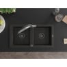 Mexen Mario chiuvetă din granit cu 2 compartimente cu baterie de bucătărie Duo, negru/auriu metalizat - 6504-75-671701-07-B