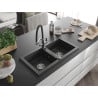 Mexen Mario chiuvetă granit 2-camere cu robinet bucătărie Duo, negru pătat - 6504-76-671701-07