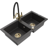 Mexen Mario Kétszekciós gránit mosogató Duo konyhai csappal, fekete pöttyös - 6504-76-671701-57-G