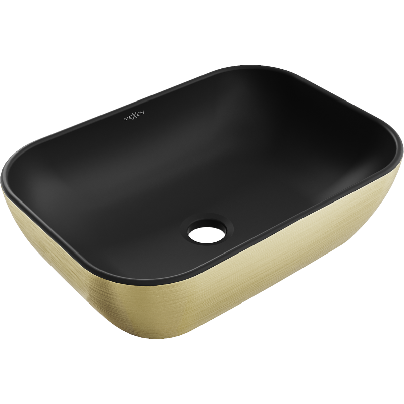 Mexen Rita chiuvetă de blat 45 x 32 cm, negru mat/model linii aurii - 21084577