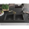 Mexen Mario chiuvetă de granit cu 2 compartimente și baterie de bucătărie Duo, negru picurat - 6504-76-671701-57-B