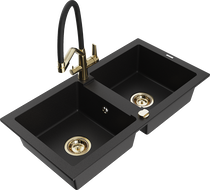 Mexen Mario chiuvetă de bucătărie din granit cu 2 compartimente cu baterie Duo, negru - 6504-77-671701-57-G