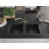 Chiuvetă din granit Mexen Mario cu 2 compartimente și cu baterie de bucătărie Duo, negru - 6504-77-671701-57-B
