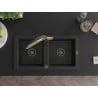 Chiuvetă din granit Mexen Mario cu 2 compartimente și cu baterie de bucătărie Duo, negru - 6504-77-671701-57-B