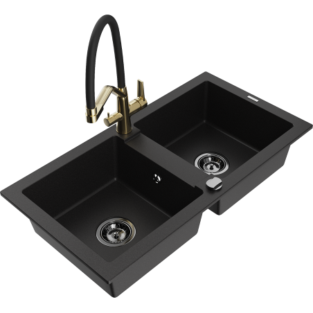 Mexen Mario chiuvetă din granit cu 2 compartimente cu baterie de bucătărie Duo, negru - 6504-77-671701-57-B