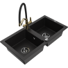 Mexen Mario chiuvetă din granit cu 2 compartimente cu baterie de bucătărie Duo, negru - 6504-77-671701-57-B