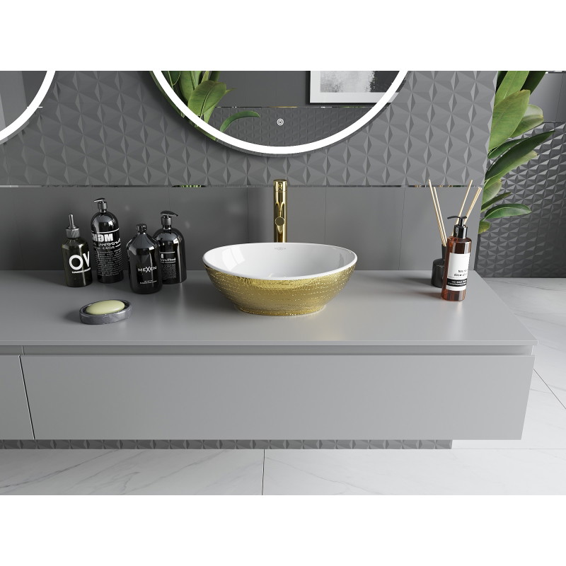 Mexen Elza chiuvetă de blat 40 x 33 cm, albă/auriu model solzi - 21014008