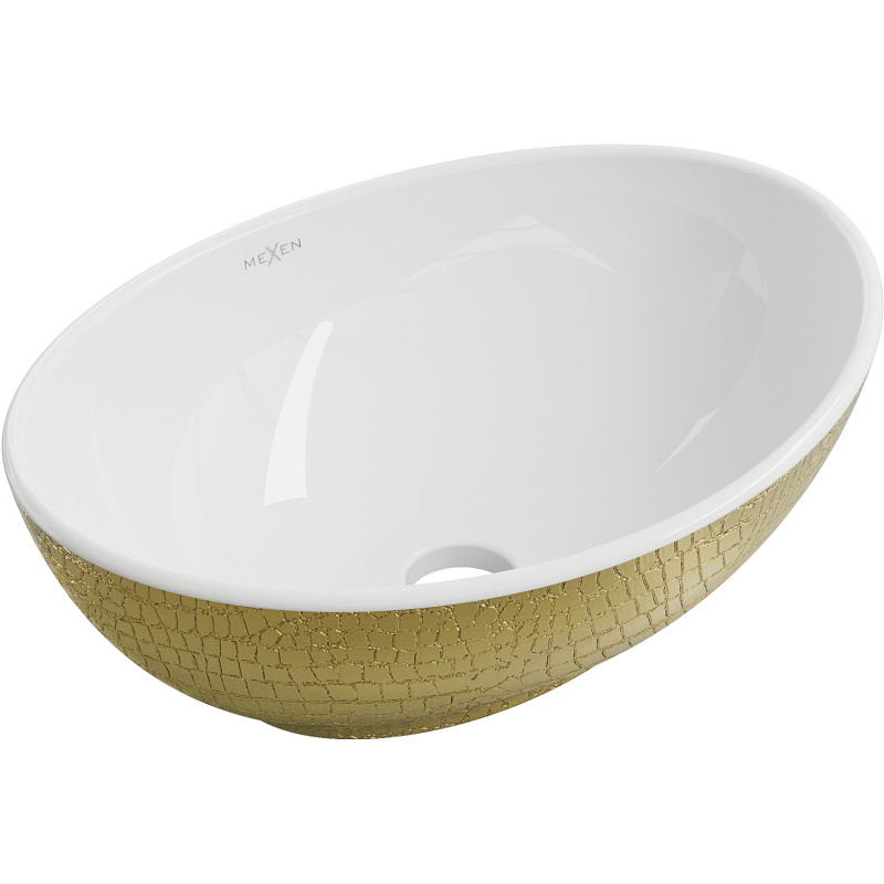 Mexen Elza chiuvetă de blat 40 x 33 cm, albă/auriu model solzi - 21014008