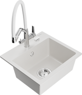 Mexen Milo egymedencés gránit mosogatótálca duplafunkciós konyhai csapteleppel, fehér - 6505-20-671701-02