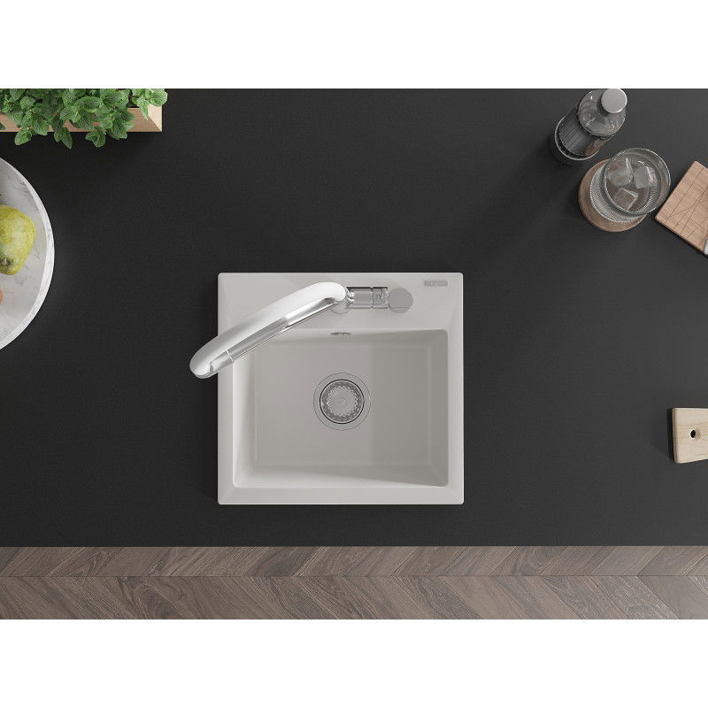 Mexen Milo egymedencés gránit mosogatótálca duplafunkciós konyhai csapteleppel, fehér - 6505-20-671701-02