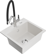 Mexen Milo 1 rekeszes gránit mosogató Duo konyhai csapteleppel, fehér - 6505-20-671701-07