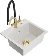 Mexen Milo 1-medencés gránit mosogató Duo konyhai csapteleppel, fehér - 6505-20-671701-57-G