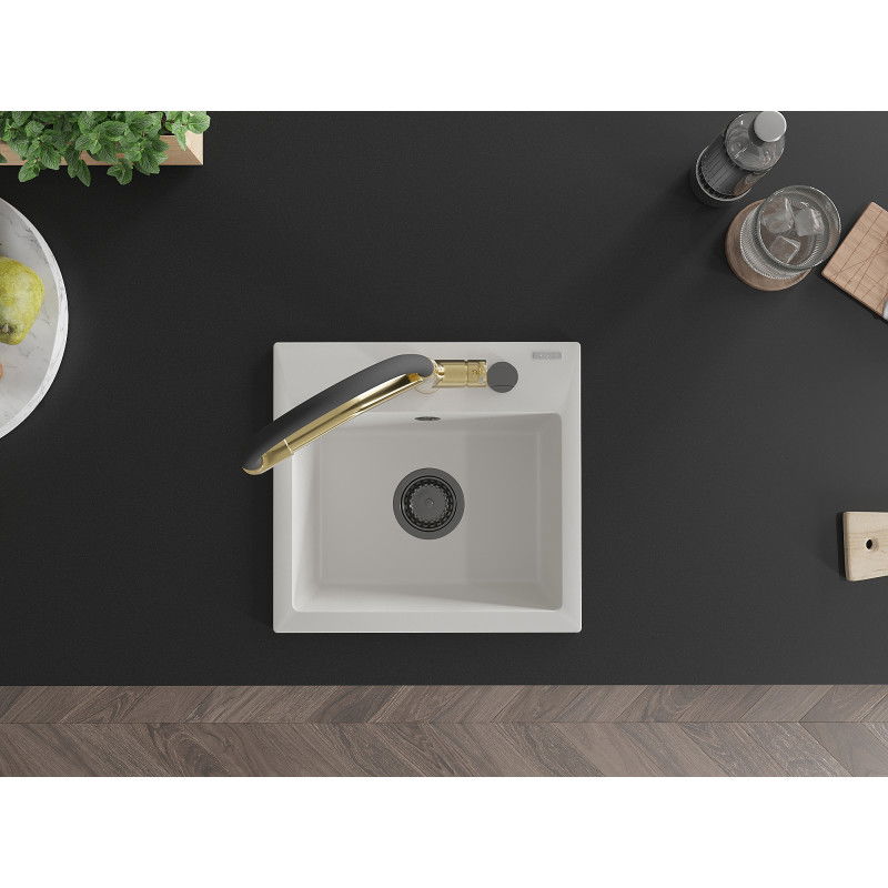 Mexen Milo chiuvetă de bucătărie din granit cu 1 cuvă și baterie Duo, alb - 6505-20-671701-57-B