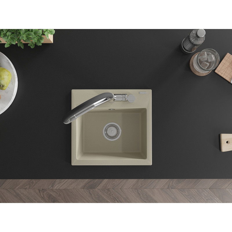 Mexen Milo chiuvetă din granit cu 1 compartiment și baterie de bucătărie Duo, bej - 6505-69-671701-07