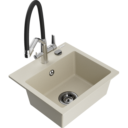 Mexen Milo chiuvetă de bucătărie granit 1-componente cu baterie Duo, bej - 6505-69-671701-07-B